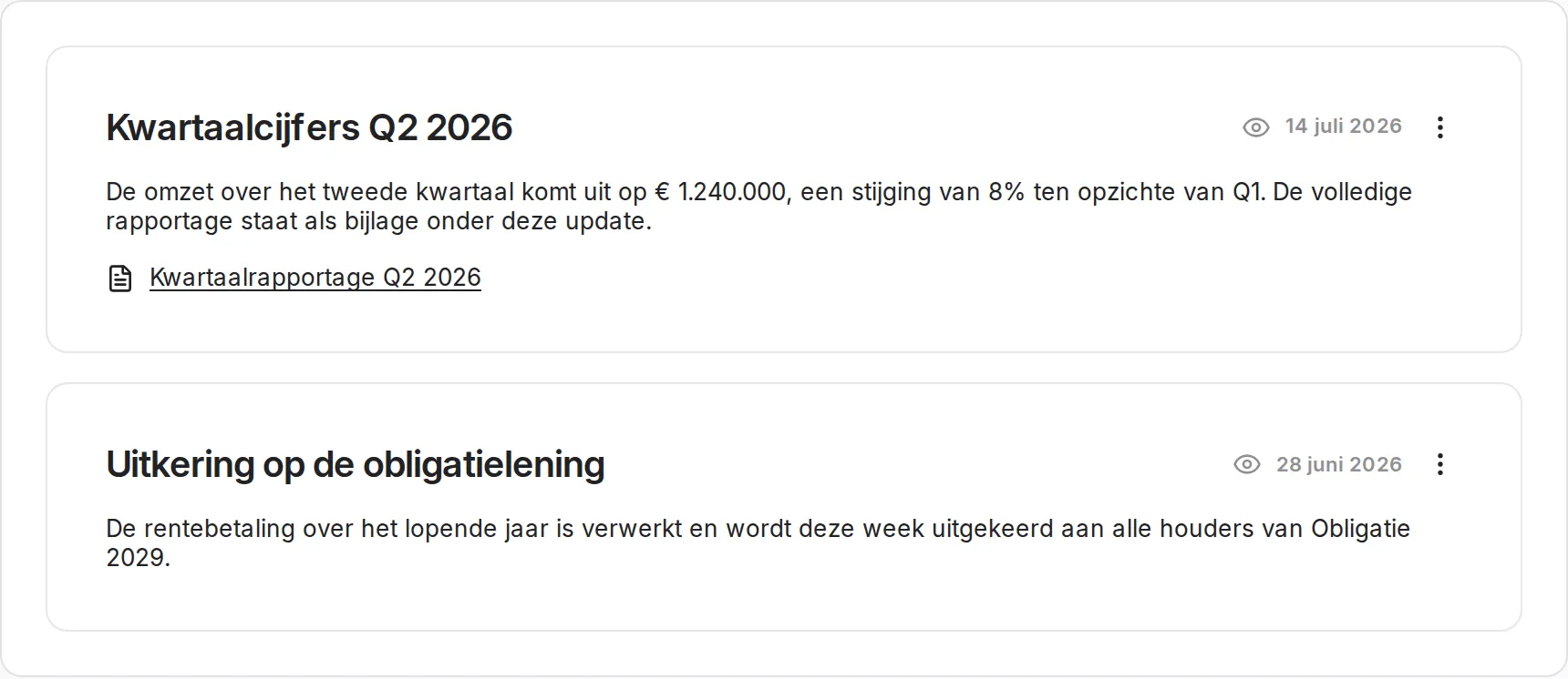 Organisatiepagina met updates en documenten